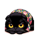 花柄シャツを着た黒猫 （NT） v.1（個別スタンプ：30）
