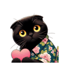 花柄シャツを着た黒猫 （NT） v.1（個別スタンプ：33）