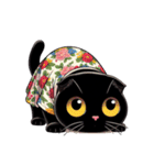 花柄シャツを着た黒猫 （NT） v.1（個別スタンプ：35）