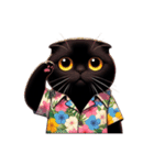 花柄シャツを着た黒猫 （NT） v.1（個別スタンプ：37）