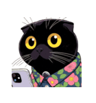 花柄シャツを着た黒猫 （NT） v.1（個別スタンプ：38）