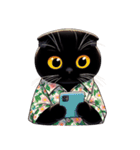 花柄シャツを着た黒猫 （NT） v.1（個別スタンプ：39）