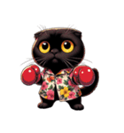 花柄シャツを着た黒猫 （NT） v.2（個別スタンプ：1）