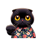 花柄シャツを着た黒猫 （NT） v.2（個別スタンプ：2）
