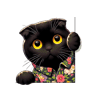 花柄シャツを着た黒猫 （NT） v.2（個別スタンプ：5）