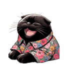 花柄シャツを着た黒猫 （NT） v.2（個別スタンプ：6）