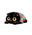 花柄シャツを着た黒猫 （NT） v.2（個別スタンプ：7）