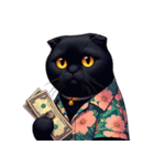 花柄シャツを着た黒猫 （NT） v.2（個別スタンプ：10）