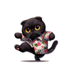 花柄シャツを着た黒猫 （NT） v.2（個別スタンプ：11）