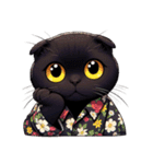 花柄シャツを着た黒猫 （NT） v.2（個別スタンプ：14）