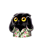 花柄シャツを着た黒猫 （NT） v.2（個別スタンプ：17）