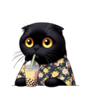 花柄シャツを着た黒猫 （NT） v.2（個別スタンプ：20）