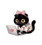 花柄シャツを着た黒猫 （NT） v.2（個別スタンプ：21）