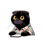 花柄シャツを着た黒猫 （NT） v.2（個別スタンプ：22）