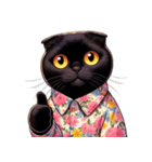 花柄シャツを着た黒猫 （NT） v.2（個別スタンプ：39）