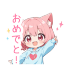 猫耳パーカーの女の子スタンプ（彩）（個別スタンプ：28）