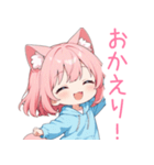 猫耳パーカーの女の子スタンプ（彩）（個別スタンプ：37）