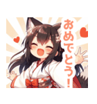 巫女服の黒髪の狐の女の子スタンプ（個別スタンプ：6）