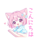 ピンク猫耳パーカーの女の子スタンプ（個別スタンプ：3）