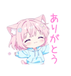 ピンク猫耳パーカーの女の子スタンプ（個別スタンプ：4）