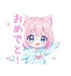 ピンク猫耳パーカーの女の子スタンプ（個別スタンプ：11）