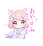 ピンク猫耳パーカーの女の子スタンプ（個別スタンプ：16）