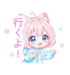 ピンク猫耳パーカーの女の子スタンプ（個別スタンプ：19）