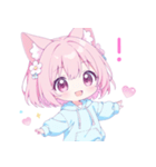 ピンク猫耳パーカーの女の子スタンプ（個別スタンプ：26）