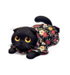 花柄シャツを着た黒猫 （NT） v.3（個別スタンプ：1）