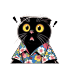 花柄シャツを着た黒猫 （NT） v.3（個別スタンプ：2）
