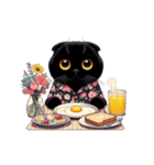 花柄シャツを着た黒猫 （NT） v.3（個別スタンプ：3）