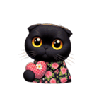 花柄シャツを着た黒猫 （NT） v.3（個別スタンプ：4）
