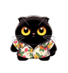 花柄シャツを着た黒猫 （NT） v.3（個別スタンプ：6）