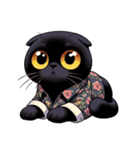 花柄シャツを着た黒猫 （NT） v.3（個別スタンプ：7）