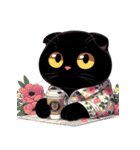 花柄シャツを着た黒猫 （NT） v.3（個別スタンプ：9）