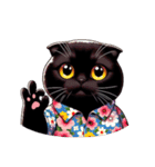 花柄シャツを着た黒猫 （NT） v.3（個別スタンプ：10）