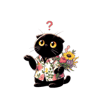 花柄シャツを着た黒猫 （NT） v.3（個別スタンプ：12）