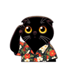 花柄シャツを着た黒猫 （NT） v.3（個別スタンプ：13）