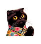 花柄シャツを着た黒猫 （NT） v.3（個別スタンプ：14）