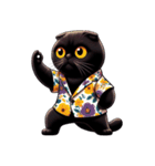 花柄シャツを着た黒猫 （NT） v.3（個別スタンプ：17）