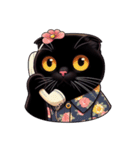 花柄シャツを着た黒猫 （NT） v.3（個別スタンプ：20）