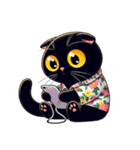 花柄シャツを着た黒猫 （NT） v.3（個別スタンプ：21）