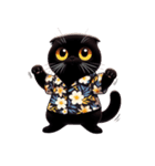 花柄シャツを着た黒猫 （NT） v.3（個別スタンプ：24）