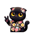 花柄シャツを着た黒猫 （NT） v.3（個別スタンプ：28）