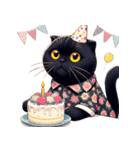 花柄シャツを着た黒猫 （NT） v.3（個別スタンプ：30）