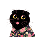 花柄シャツを着た黒猫 （NT） v.3（個別スタンプ：34）