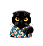 花柄シャツを着た黒猫 （NT） v.3（個別スタンプ：35）