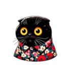 花柄シャツを着た黒猫 （NT） v.3（個別スタンプ：40）