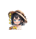 夏の麦わら帽子ガール（個別スタンプ：1）