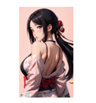 後ろ姿の着物の女の子の写真（個別スタンプ：2）